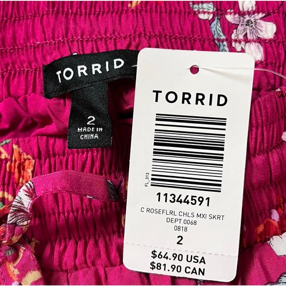 TORRID Pink Womens Skirt Size 2 2X 18-20 Floral Boho‎ Spring Ruffle Maxi Skirt - Picture 7 of 10